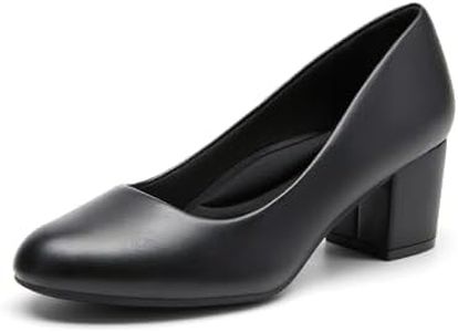 DREAM PAIRS Women's Pumps Low Chunky Block Heel Dress Shoes Closed Round Toe Comfortable Heels,Size 7W,Black-Pu,SDPU24031W-W