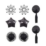 Breast Paste Self Adhesive Pasties Sequin Nipple Cover Stickers with Tassel Lingerie Breast Petal Pasty 4 Styles -Black(Black)(Size: One Size)