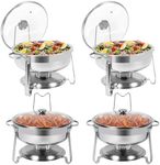 BriSunshine 4 Packs Chafing Dish Buffet Set, 4 QT Stainless Steel Round Chafing Dishes with Glass Lid & Lid Holder, Catering Food Warmers for Parties Buffet Weddings Events