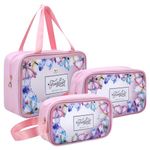 NFI essentials Set of 3 Travel Makeup Pouch Cosmetic Organizer Washbag for Women & Girls Toiletry Storage Kit Butterfly Printed Makeup Bag Waterproof PU Cosmetic Bag