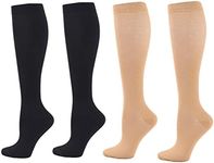 Compression Socks for Women Men, 2/3/4/6 Pairs 20-25mmHg Knee High Socks Compression Stockings for Sport, Athletic, Edema, Diabetic, Varicose Veins, Travel, Pregnancy, Nursing, 2Pairs-Black Skin, S-M