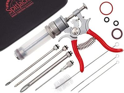 SpitJack Magnum Meat Injector Gun. Food Flavor Injection Syringe for Smoked BBQ Marinades and Meat Seasoning. 4 Needles for Pork Butt, Beef Brisket, Turkey Breast. Deluxe Hard Case. Made in The USA.