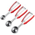 Cookie Scoop Set 3Pcs, Stainless Steel Ice Cream Scoop with Trigger Release - Heavy Duty Cookie Dough Scoop for Baking, Non-Slip Silicone Handle for Cookies Ice Cream