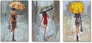 Abstract Wall Art Fashion Girl with Umbrella Painting Romantic Paris Street Prints On Canvas for Bedroom