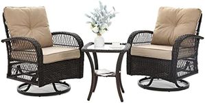 VONZOY 3 Pieces Patio Furniture Set, Outdoor Swivel Glider Rocker, Wicker Patio Bistro Set with Rocking Chair, Thickened Cushions and Table for Porch (Khaki)