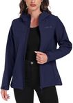 USHARESPORTS Women's Softshell Jacket Lightweight Fleece Lined Waterproof Coats Rain Jacket with Hood for Outdoor Hiking NAVYBLUE S
