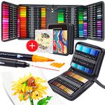 100 Colors Duo Tip Pens Fineliners Art Markers, Watercolor Brush Marker and Highlighters with Canvas Bag for Adult Coloring Books Drawing Sketching Bullet Journal Calligraphy