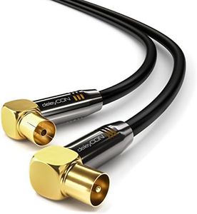 deleyCON 1,5m TV Cavo Antenna Cavo Coassiale Innesto Antenna 2x Angolato Spina di Metallo 100dB 4K UltraHD FullHD HDTV - Nero