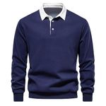 Men's Casual Polo Shirt Quick Dry Lightweight Moisture Wicking Golf Long Sleeve Contrast Collar Polo Shirt with 3-Buttons(Navy,M)