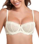 DotVol Women's Push Up Lace Balconette Bra Unlined Demi Sheer Plus Size Underwire Bra(Nude,32A)