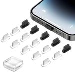 ACAGET 15 Pcs Anti Dust Plug for iPhone 14, Silicone Charging Port Cover, Dust Protectors Stopper for iPhone 14 Pro Max 13,12,12 mini, 12 Pro,11, X, SE, XS, XR, 8, 7, iPad and Airpods, Black+ Clear