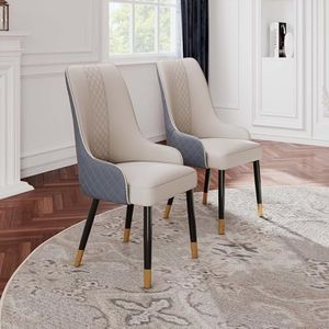 POVISON Dining Chairs Set of 8, 38" Faux Leather Upholstered Bar Chairs with Metal Legs, Modern High-Back Side Chairs for Dining Room, Living Room, Pub, Coffee, Kitchen (Grey)
