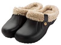 CELANDA Womens Fur Lined Clogs Mens Waterproof Slippers Winter Garden Shoes Warm House Slippers Indoor Outdoor Mules Black B