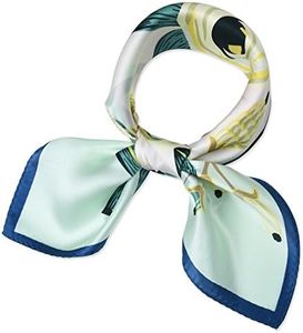 corciova Women 100% Mulberry Silk Neck Scarf Small Square Scarves Neckerchiefs Light Cyan Flowers Design