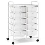 COSTWAY 10 Drawers Storage Cart, Multipurpose Mobile Organizer Shelving Unit with Handle, Removable Drawers & Lockable Wheels, Utility Rolling Trolley for Home Office Beauty (Clear)