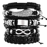 5Pcs Leather Bracelets Set Punk Braided Wristband for Men Women Woven Cuff Wrap Vintage Bracelet Adjustable Length Woven Leather Bracelet