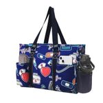 NGIL Utility Water Resistant Tote Bag, Top Zipper Closure, Perfect Gifts for Working Women, Teachers, Nurses, Gym bag, Nurse Theme-navy