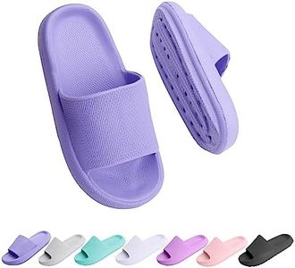 Cloud Slides for Kids, Toddler Pillow Slippers Shower Bathroom, Comfort Non-Slip Thick Sole Slippers Summer Beach Shoes, Violet, 2.5-3.5 Big Kid