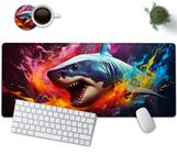 Large Mouse Pad, 31.5 x 11.8in Extended Gaming Mouse Pad with Stitched Edges, XXL Mousepad Protector Non Slip Rubber Base for Office and Home Writing Mat, Watercolor Sharks Pattern Black Desk Mat