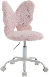 DM Furniture Butterfly Kids Desk Chair Girls Students Study Chair Adjustable Computer Chairs Furry Swivel Office Child Reading Chairs for Home/Bedroom/School/Dorm, Pink