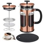 KOOYAT Cafetiere French Press Coffee Maker with Capacity of 1000ml / 6 cup Large Coffee Press for Ground Coffee in Home Office or Travel Heat-Resistant Caffettiera Gift Set for Women and Men Copper