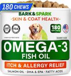 BARK&SPARK Omega 3 for Dogs - 180 Fish Oil Treats for Dog Shedding, Itch & Allergy Chews, Skin & Coat Support, Hot Spots - Joint Health - Skin and Coat Supplement - EPA & DHA Fatty Acids - Salmon Oil