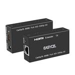 HDMI Extender, EASYCEL 60M HDMI Transmitter and Receiver, HDMI to RJ45, RJ45 to HDMI Adapter, HDMI Over Ethernet signle RJ45 cat5e/ 6/7 Cables Up to 196ft(60m), Supports 1080p 3D HDCP EDID