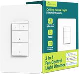 TREATLIFE Smart Ceiling Fan Control and Dimmer Light Switch, Neutral Wire Needed, Single Pole 2.4GHz WiFi Fan and Light Switch Combo, Works with Alexa, Google Home and SmartThings, Remote Control