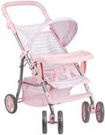 Adora Baby Doll Stroller, Snack N Go Collection with Adjustable Sun Cover and Doll Accessory Storage, Birthday Ages 3+ - Pastel Pink Heart