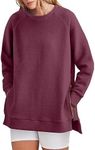 ANRABESS Womens Oversized Sweatshirt Crewneck Long Sleeve Tunic Pollover Shirt Side Zipper Hoodie Sweater 2024 Winter Clothes Burgundy XX-Large