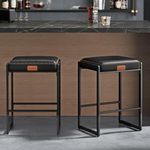 VASAGLE EKHO Collection - Bar Stools Set of 2, Counter Height Bar Stools, Synthetic Leather with Stitching, Mid-Century Modern Counter Stools, 26-Inch Tall, Kichen Home Bar Dining Room, Ink Black