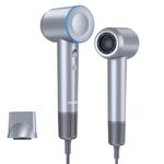 COSTAR Professional Ionic Hair Dryer, High-Speed 110000 RPM Brushless Motor, 200 Million Negative Ionic Blow Dryer for 5min Fast Drying, Low Noise, Thermo-Control Hair dryer for Women & Men Home and Travel with Magnetic Nozzle (HALO V2, Silver)