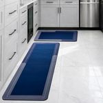 CANWAY Rectangular Kitchen Mat Set of 2 (40×60 & 120×40 cm) – Water Absorbing, Anti-Slip, Waterproof, Washable Floor Mats for Home, Cooking Area & Sink Runner, Blue