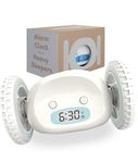 CLOCKY Runaway Moving Extra Super Loud Alarm Clock for Heavy Sleepers Teen Kid Adults Deaf Hard of Hearing Hard to Wake on Wheels Funny Digital Alarm Clock Bedrooms Prank Gift, Reveil Matin (White)