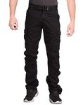 V3E Men's Casual Relaxed Fit Cargo Pants Hiking Trousers Cotton Twill Combat Pants (Black, 34)