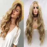 Xiweiya Long Blonde Synthetic Lace Front Wigs For Women Natural Looking Honey Blonde 13 * 4 Lace Heat Resistant Fiber Wig Natural Curly Glueless Lace Front Wig