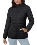 MAGCOMSEN Women's Puffer Jacket Long Sleeve Lightweight Winter Outerwear Zip-up Coat with Zip Pockets, Black S