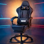 BAYBEE Drogo Multi-Purpose Ergonomic Gaming Chair with 7 Way Adjustable Seat, Head & USB Massager, PU Leather Lumbar Pillow Home & Office Chair with Full Reclining Back Footrest (Emperor Black)