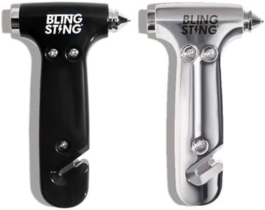 BLINGSTING Car Emergency Escape Hammer, Seatbelt Cutter, Window Breaker Tool, Interior Visor Strap, New Driver Vehicle Safety Essentials, Cute Car Accessories for Women - Black & Silver, 2 Count