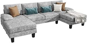 YESHOMY Convertible Sectional Sofa U-Shaped Couch with Soft Modern Cotton Chenille Fabric for Living Room, Oversized Seats with Comfortable Backrest, Light Gray