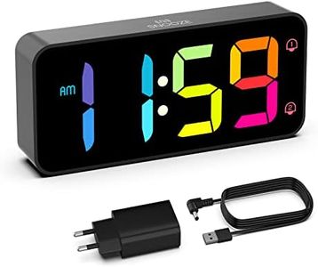 HOMVILLA Colorido Despertador Digital con Pantalla LED Grande, Reloj Despertador Digital Volumen Brillo Regulable Despertador Inteligente Alimentación por Cable USB Incluye Adaptador