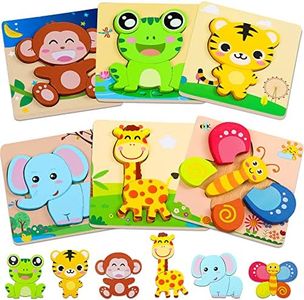 lenbest 6 Pezzi Puzzle Legno - Giochi Bambini - Giochi Montessori - Giochi Educativi - Giochi Giocattoli Gioco Bambini Bambino Bambina 1 Set 2 3 Anno Anni Femmina Maschio - Regalo Natale Compleanno