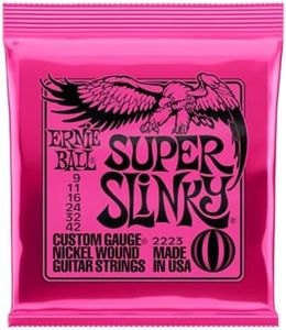 Ernie Ball Super Slinky Guitar Strings - includes 6 free Giocoso plectrums