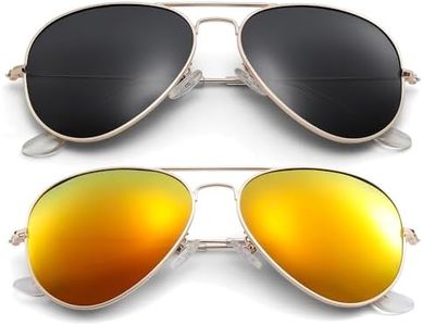Pro Acme Aviator Sunglasses for Men Women Classic Polarized UV400 Protection (2 Pairs) Gold Frame/Black Lens + Gold Frame/Red Mirrored Lens
