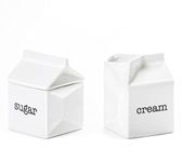 Ceramic Sugar and Creamer Set, Milk Carton Shaped White Cream Jug and Sugar Bowl with lid