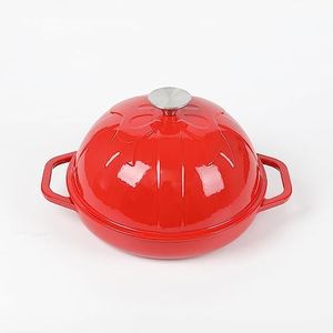 HAWOK Cast Iron Bread Oven with Cloche Lid, Dia. 9.8inch/25cm, Sourdough Baking Pan, Enameled Red