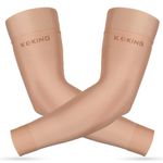 KEKING® Lymphedema Compression Arm Sleeves for Men Women (Pair), No Silicone Dot, 15-20 mmHg Compression Full Arm Support for Lipedema, Edema, Post Surgery Recovery, Swelling, Pain Relief, Beige M