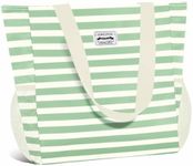 Buringer Large Waterproof Beach Bag for Women Sandproof Tote Bag with Zipper and Pockets Pool Bag for Travel Gym Vacation (Green Stripes)