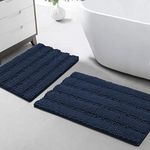 Turquoize Luxury 2 Piece Shaggy Striped Chenille Bath Mat Rugs Set for Bathroom/Bedroom Soft Plush Anti-Slip Shower Rug, Super Absorbent, Machine Washable, 20"x32"/17"x24", Navy