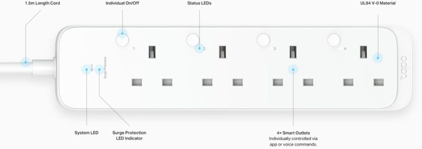 Tapo Smart Power Strip – 4 Outlets, Surge Protection, Wi-Fi Control